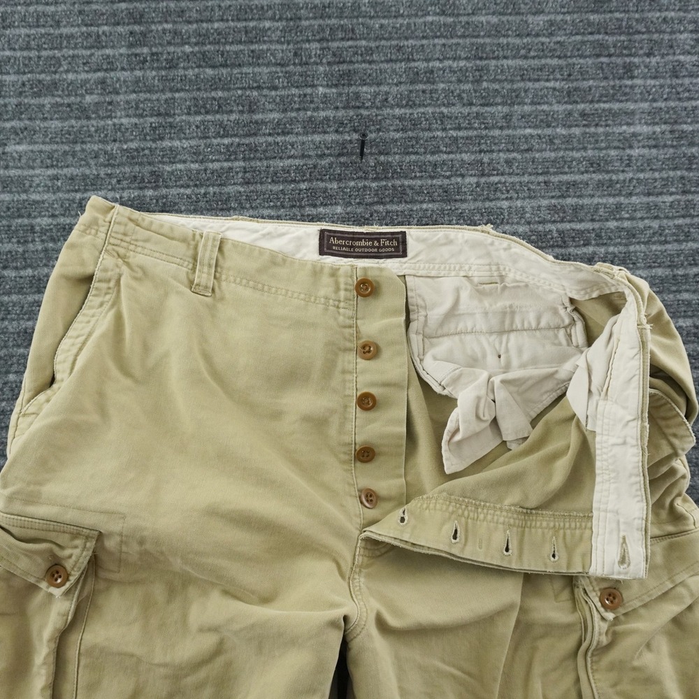 Vintage Abercrombie & Fitch Cargo Pants Mens 38R Tan Khaki Button Fly Utility
